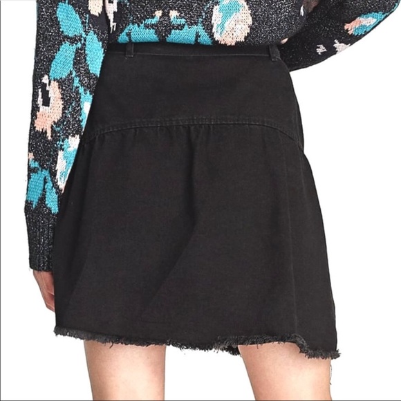 NWOT Zara Black Denim Raw Hem Belted Mini Skirt Size Small - Picture 2 of 8